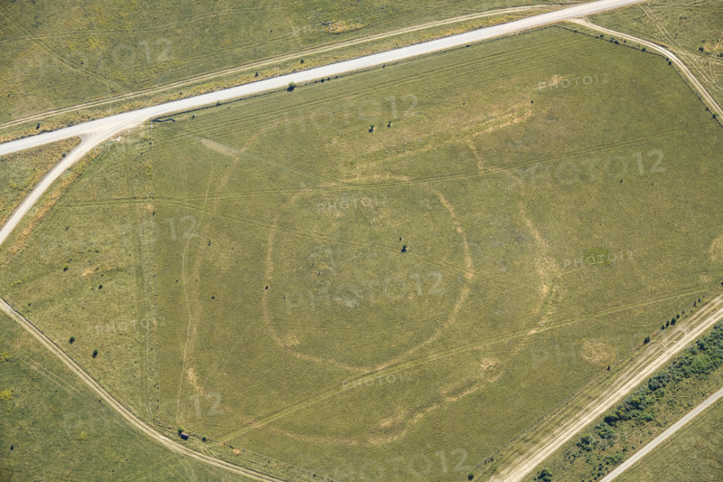 Robin Hood's Ball, a Neolithic causewayed camp showing as a parch mark, Salisbury Plain, 2022. Creator: Damian Grady.