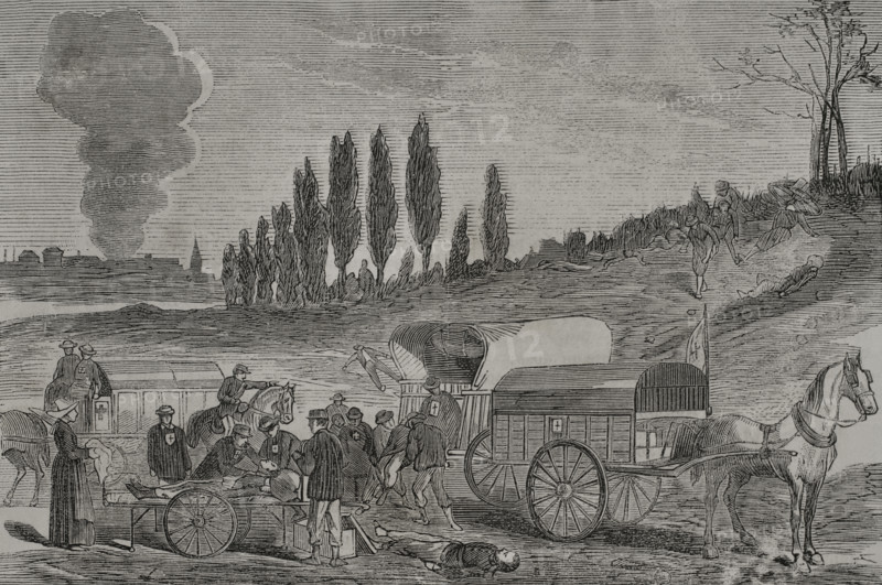 Franco-Prussian War (1870-1871): Burial of the dead by ambulances, 1871. Creator: Unknown.