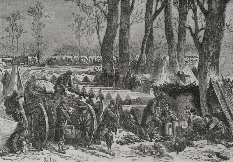 Franco-Prussian War (1870-1871): Bivouac of General Ducrot's troops in the woods of Vincennes, 1871. Creator: Auguste Trichon.