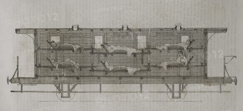 Franco-Prussian War (1870-1871): Casualty transport wagon (longitudinal section), 1871.  Creator: Unknown.