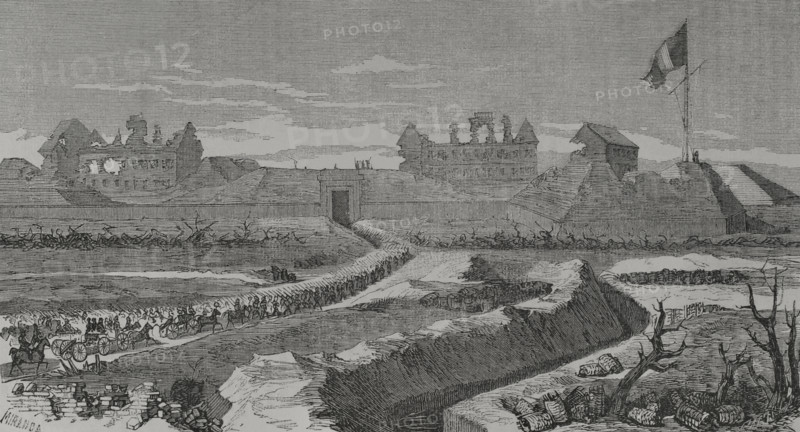 Versailles troops enter the Fort d'Issy to overthrow the revolutionary government, Paris..., 1871.  Creator: Fernando Miranda.