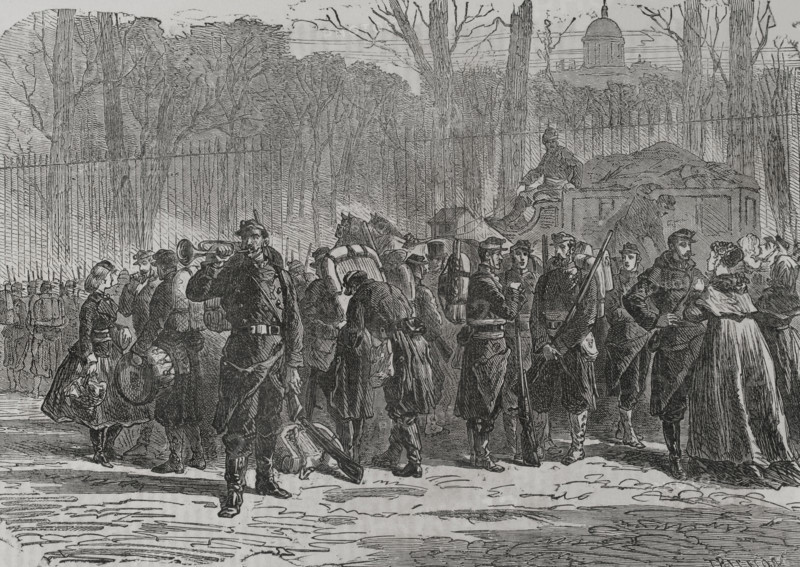 Franco-German War (1870-1871): Departure of the 10th regiment of the National Guard...France, 1871. Creator: Auguste Trichon.