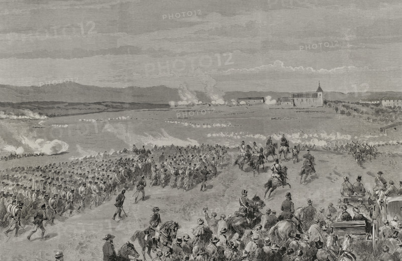Military drill at Dehesa de los Carabancheles, Madrid, Spain, 3 November 1878.  Creators: Ricardo Balaca, Eugenio Vela.