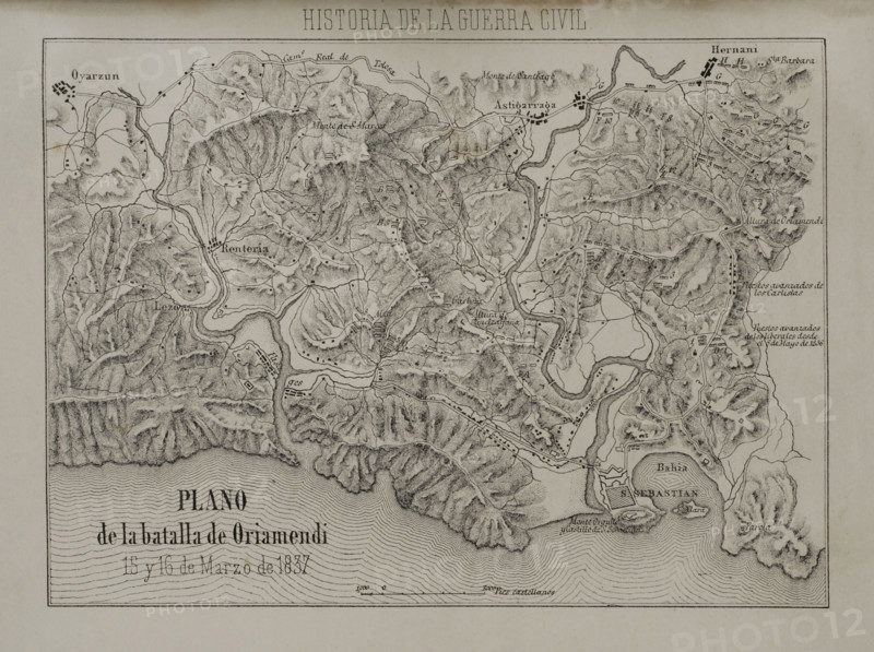 Plan of the Battle of Oriamendi (15 and 16 March 1837), First Carlist War (1833-1840), 1869.  Creator: Unknown.