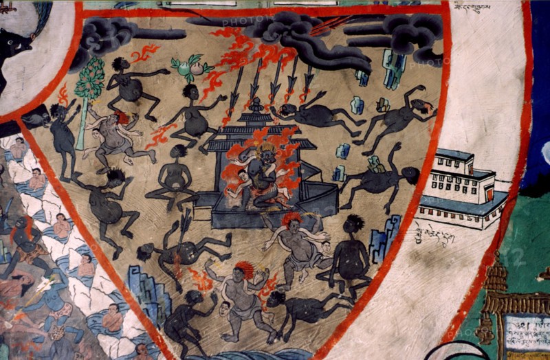 Scene from Hell, wall painting, Ladakh, India, 1988. Creator: Amanda Waite.
