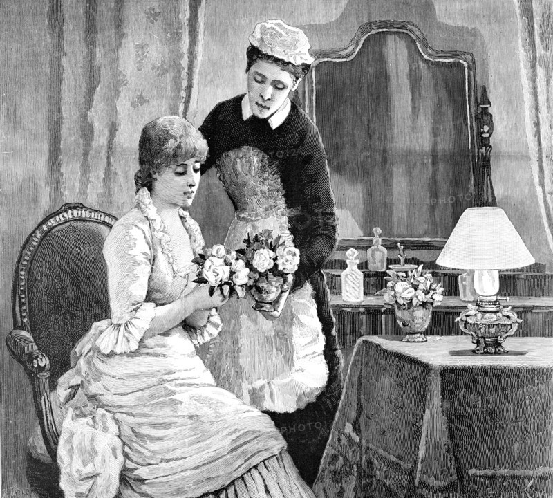 Sophy took the flowers and...with neat-handed skill...arranged them, and gave them to her maid, 1883 Creator: R. Taylor.