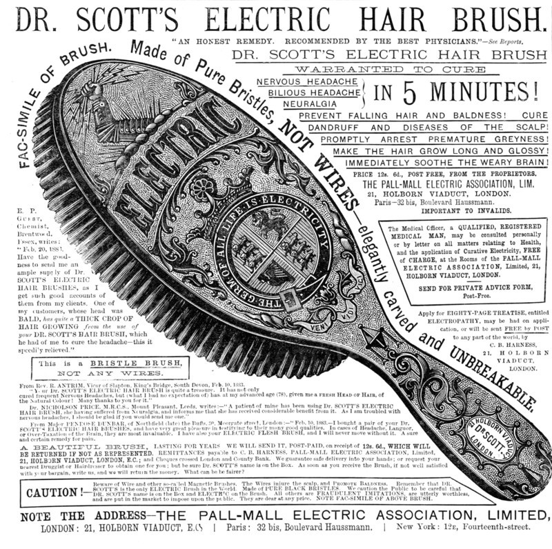 Dr. Scott's Electric Hair Brush, 1883. Creator: Unknown.