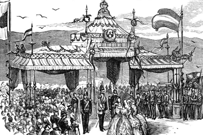 Unveiling the German National Monument at Rüdesheim: presenting address to the Emperor, 1883. Creator: Unknown.