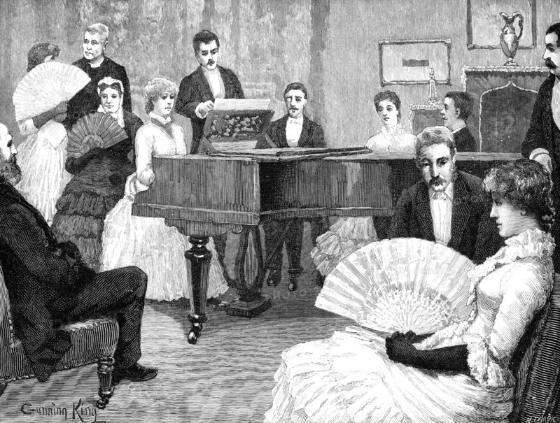 Adair, standing beside Sophy at the piano,...had no cause to find fault with Fortune, 1883. Creator: R. Taylor.