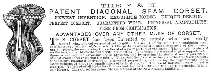 The Y & N Patent Diagonal Seam Corset, 1883.  Creator: Unknown.