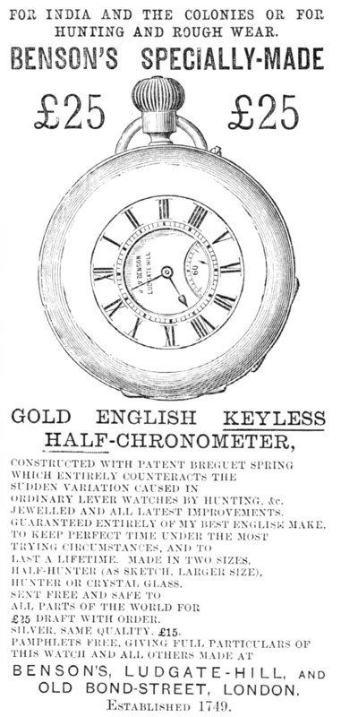 Benson's Specially-Made Gold English Keyless Half-Chronometer, 1883. Creator: Unknown.