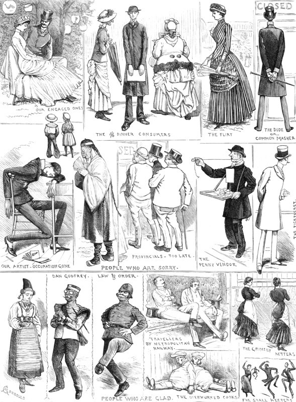 Sketches suggested by the closing of the International Fisheries Exhibition, 1883. Creator: Unknown.