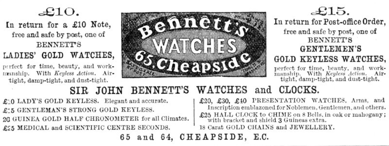 Bennett's Watches, 1883.  Creator: Unknown.