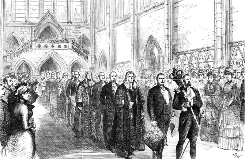 The Commencement of Michaelmas Term at the new Law Courts, 1883. Creator: Unknown.