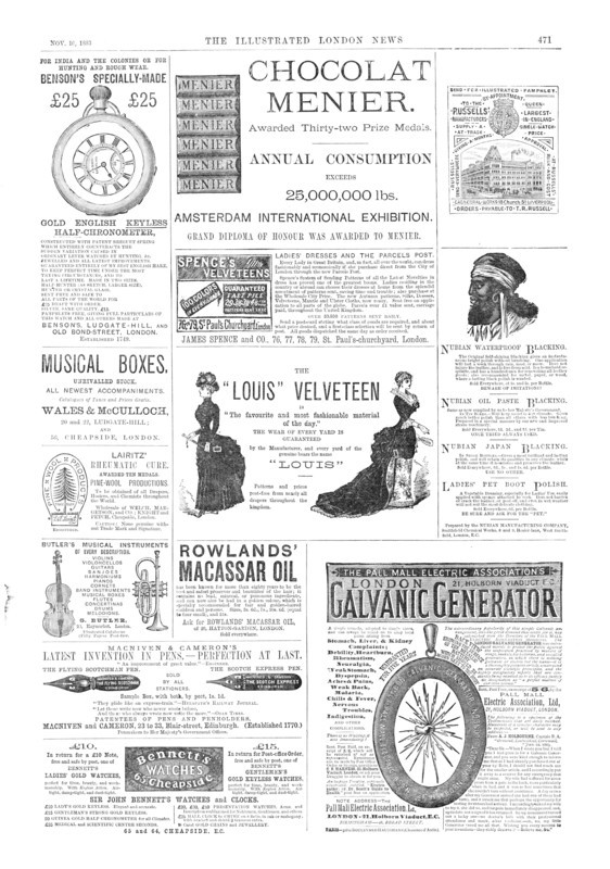 Page of advertisements, 1883. Creator: Unknown.