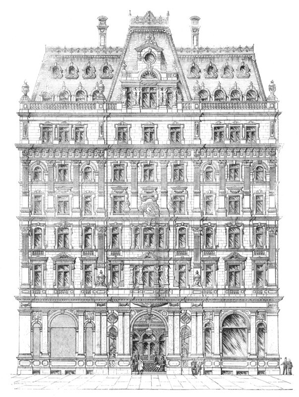 The proposed "Courts of Justice Central Hotel," Strand, opposite the new Law Courts, 1883. Creator: Unknown.