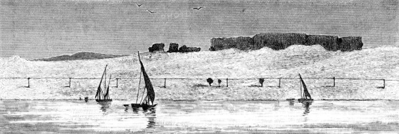 Sketches of Upper Egypt: telegraph in the desert, between Esneh and Assouan, 1883. Creator: Unknown.