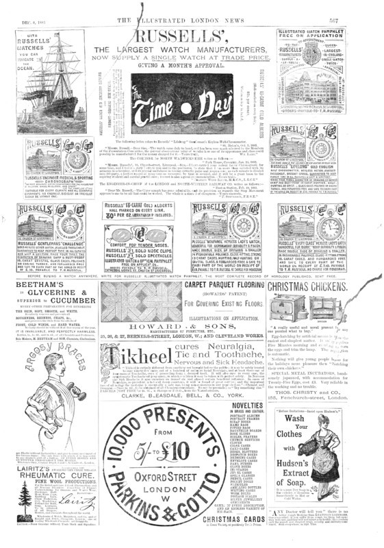 Page of advertisements, 1883. Creator: Unknown.