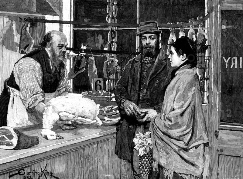 Their Christmas Dinner - Goose, drawn by G. King, 1883. Creator: Eugène Froment.