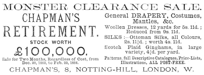 Chapman's Monster Clearance Sale, 1883. Creator: Unknown.