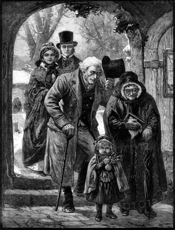 Christmas Morning: Three Generations, drawn by A. Hunt, 1883. Creator: Eugène Froment.