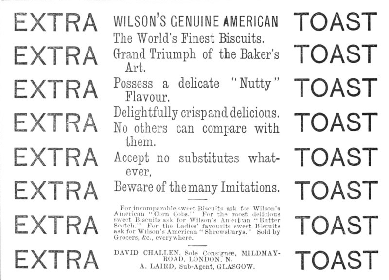 Wilson's Genuine American - Extra Toast, 1883.  Creator: Unknown.
