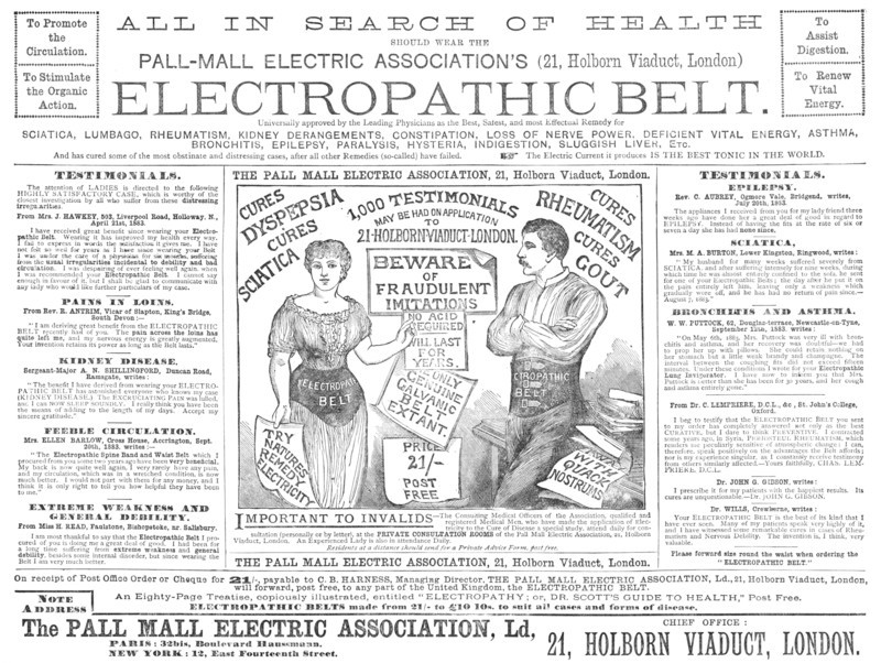 Electropathic Belt, 1883.  Creator: Unknown.