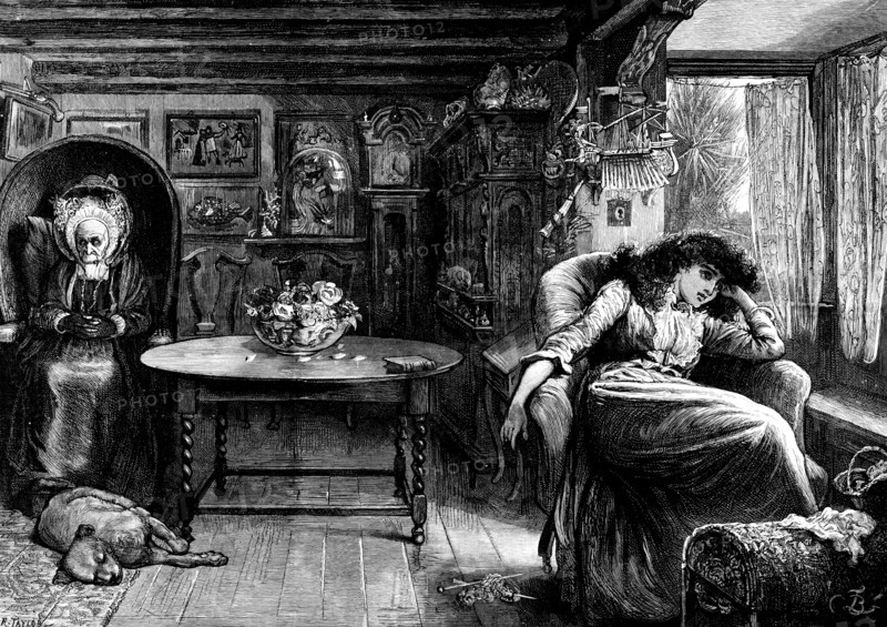 She sat leaning back in a low chair, her face turned towards the window, 1890. Creator: R. Taylor.