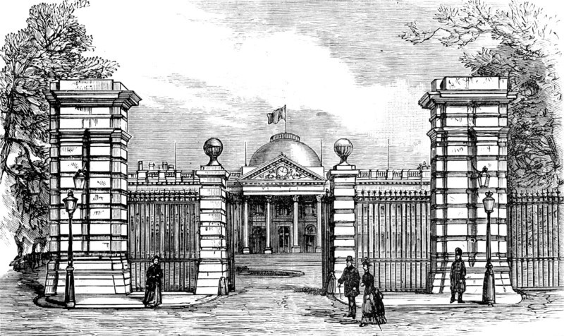 The Royal Palace of Laeken, Brussels, destroyed by fire: entrance to the Palace, 1890. Creator: Unknown.