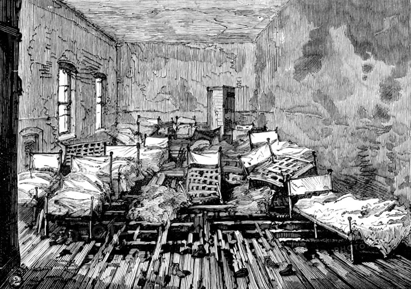 School of the Whitechapel and Poplar Unions fire: dormitories where children were suffocated, 1890. Creator: Unknown.
