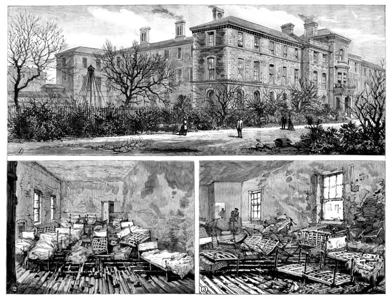 Fire at Forest Gate...School...: general view and dormitories where children were suffocated, 1890. Creator: Unknown.