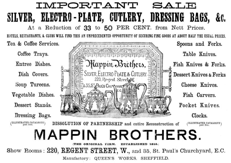 Advertisement for Mappin Brothers, 1890. Creator: Unknown.