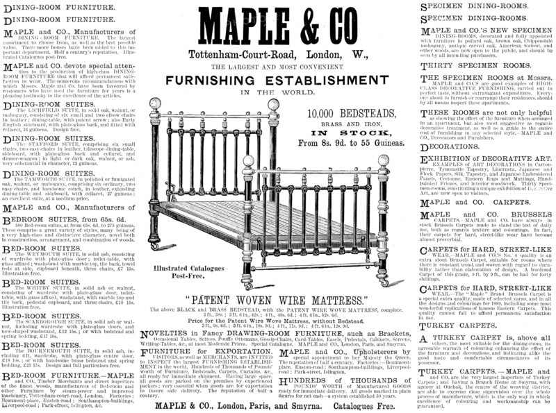 Advertisement for Maple & Co, Furnishing Establishment, 1890. Creator: Unknown.