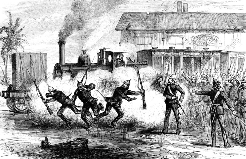 The Dispute with Portugal: seizure of the Delagoa Bay Railway by the Portuguese, June 29, 1889. Creator: Unknown.