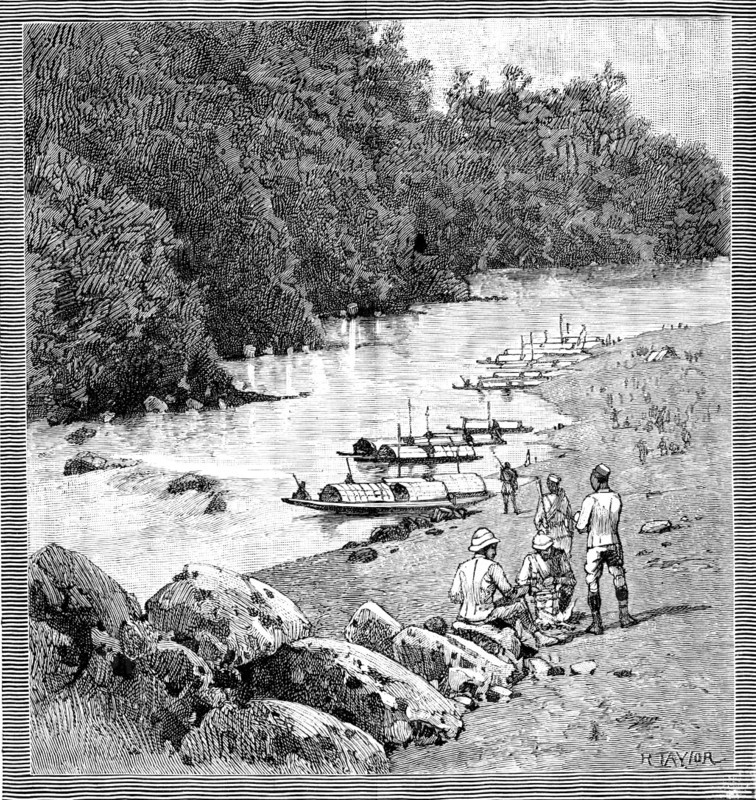 With the Lushai Expedition: encampment at Outan Chitra, on the Kurnafuli River, 1890. Creator: R. Taylor.
