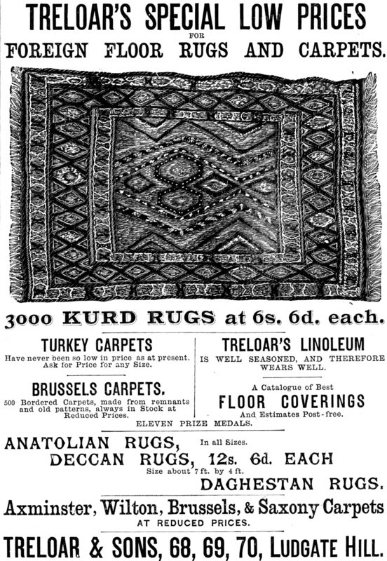 Advertisement for Treloar’s Foreign Floor Rugs and Carpets, 1890. Creator: Unknown.