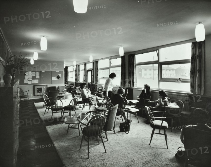 Abbey Wood County High School, Woolwich, London: teachers relaxing in the staff room, 1962. Creator: Unknown.