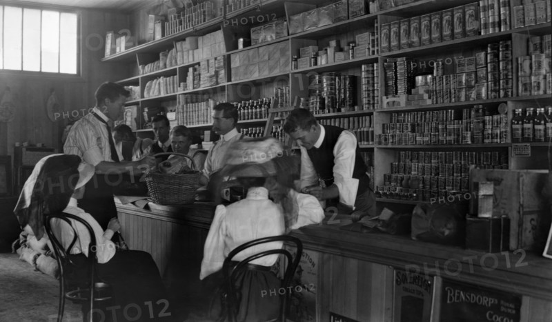 Inside grocery shop possibly Kelvin Grove/Red Hill Queensland, 1905. Creator: Robert Augustus Henry L'Estrange.