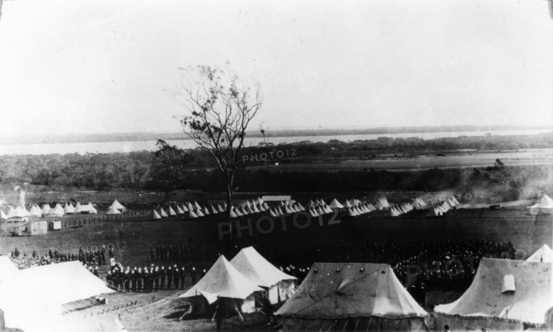 Aerial view of the military camp at Lytton, near the mouth of the Brisbane River. Creator: Unknown.