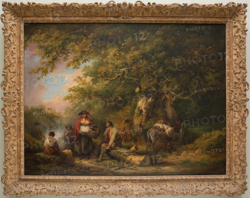 Encampment with Seated Man Breaking Firewood, 1790. Creator: George Morland.