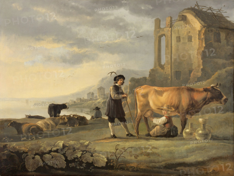 Landscape with Maid Milking a Cow, c1655. Creator: Aelbert Cuyp.