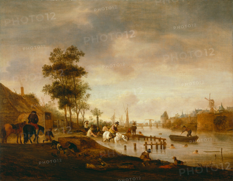 River Landscape with Swimmers, 1644. Creator: Isaac van Ostade.