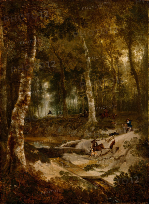 Forest Landscape with Stag Hunt, c.between 1665 and 1670. Creator: Jan Hackaert.
