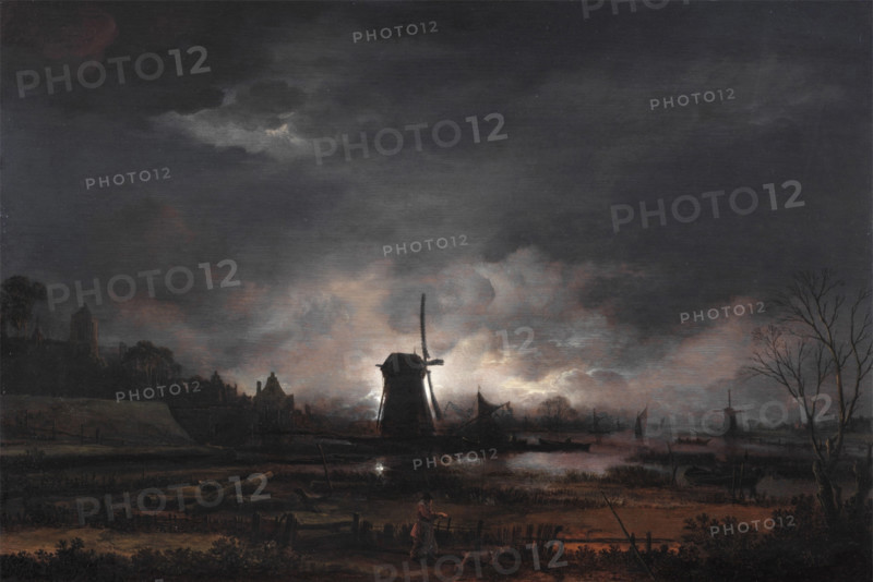 Moonlit Landscape with a Windmill, early to mid 1650s. Creator: Aert van der Neer.