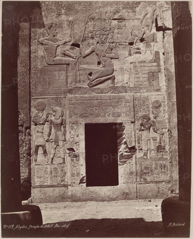 Bas Relief on Temple of Seti I at Abydos, late 19th century. Creator: Henri Bechard.