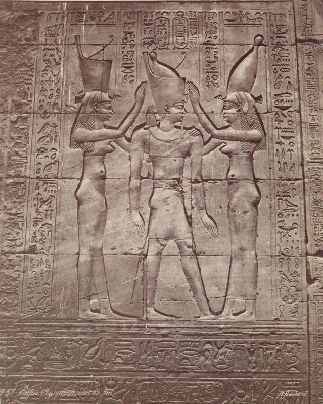 Coronation of the King: Bas-relief in the Temple of Edfu, late 19th century. Creator: Henri Bechard.