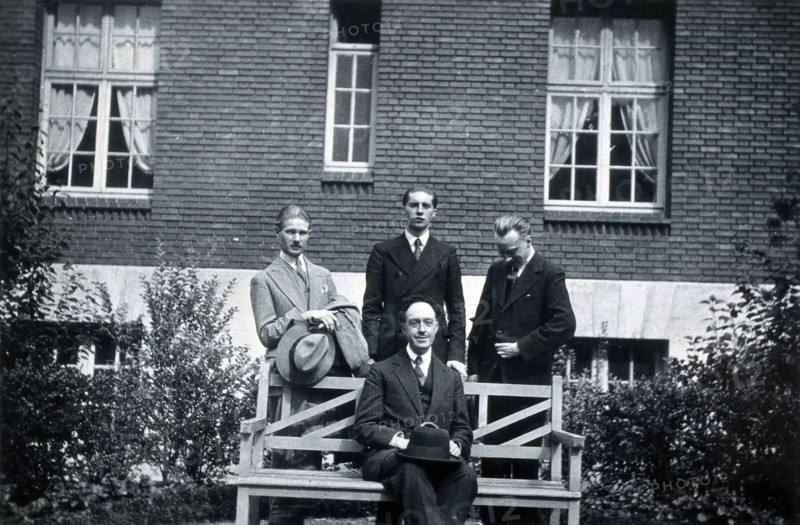 A George, L Destoucher, R Valletto and de Broglie, in front of the Institut Henri Poincaré, 1933. Creator: Unknown.