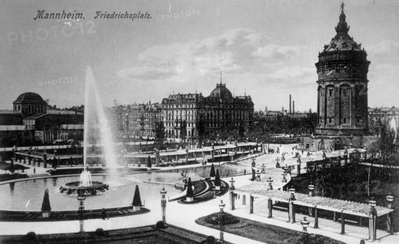 Mannheim Friedrichsplatz - buildings & fountain. Creator: Unknown.