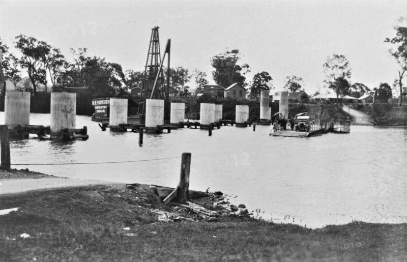 Coomera River Ferry and construction of the road bridge, 1929. Creator: Jack Bain.
