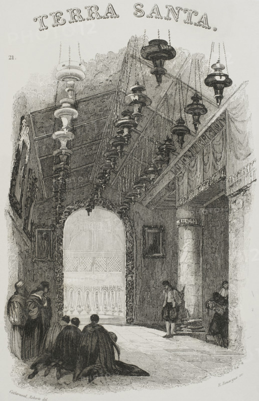 Shrine of the Nativity, Bethlehem, 1840.  Creator: Émile Rouargue.